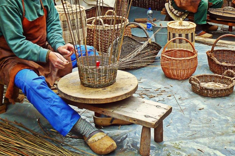 Basket Making A person out of frame hand making a basket